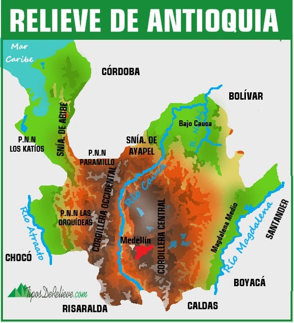 mapa del relieve de amtioquia